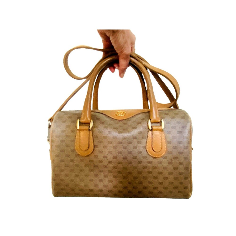 Gucci GG Supreme Boston Bag Brown Small Duffle Crossbody Shoulder Strap